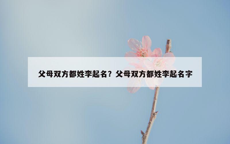 父母双方都姓李起名？父母双方都姓李起名字