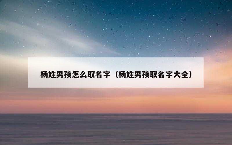 杨姓男孩怎么取名字（杨姓男孩取名字大全）