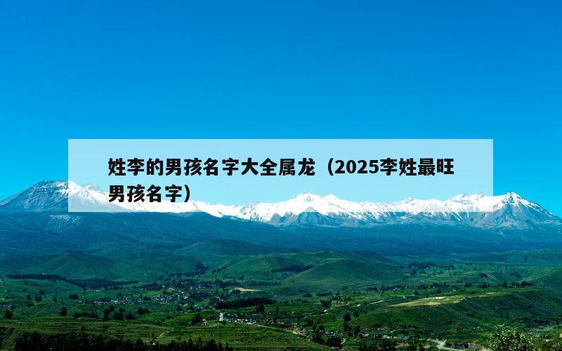 姓李的男孩名字大全属龙（2025李姓最旺男孩名字）