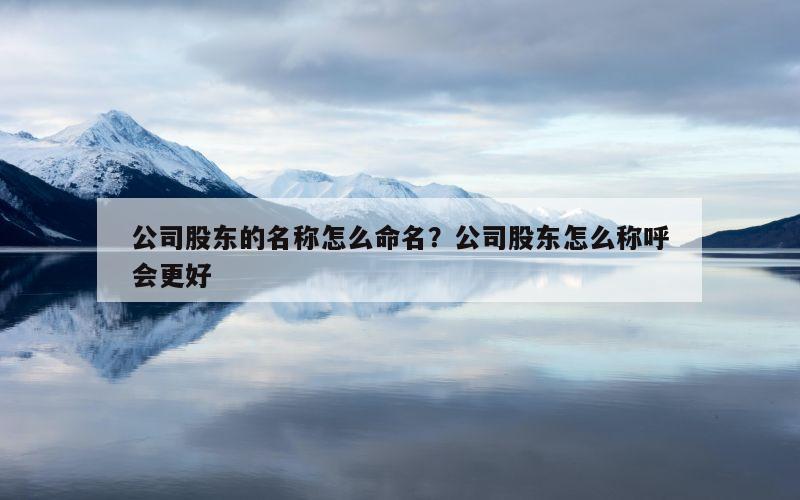 公司股东的名称怎么命名？公司股东怎么称呼会更好
