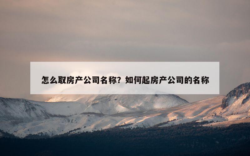 怎么取房产公司名称？如何起房产公司的名称